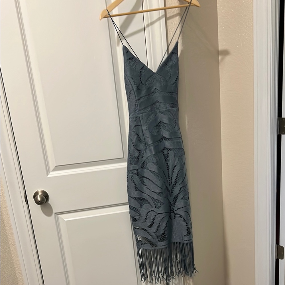 Elegant Blue-Gray Fringe Dress